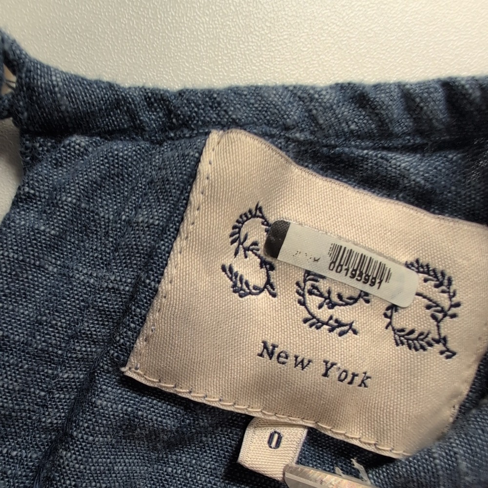 Sea New York Blue Embroidered Floral Butterfly Cotton Blouse‎ Top Size 0 - Picture 6 of 11
